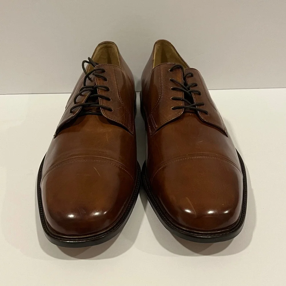 J Murphy Johnston & Murphy Mens Brown Leather Cap Toe Derby Shoes 14 M